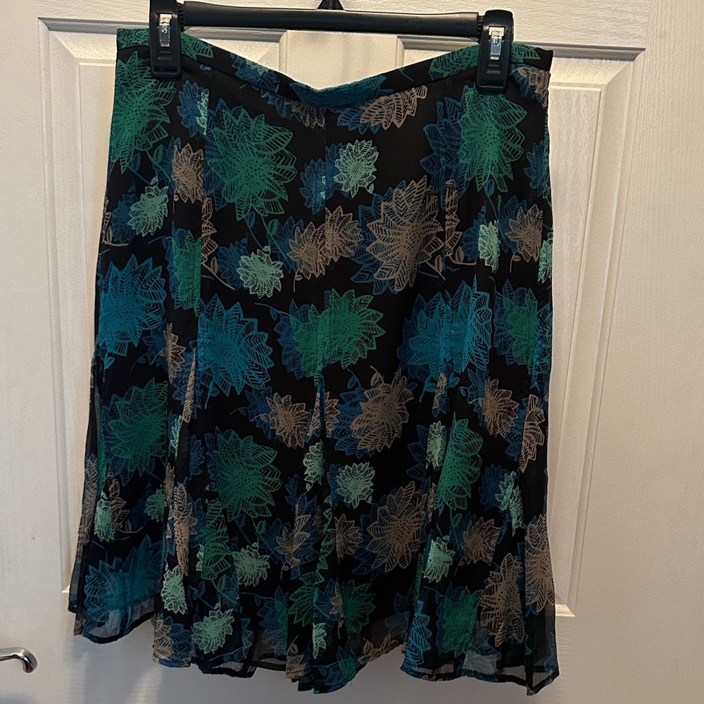 Alfani Petite 100% Silk Floral Patterned Skirt - Black, Green, Blue Size 8P